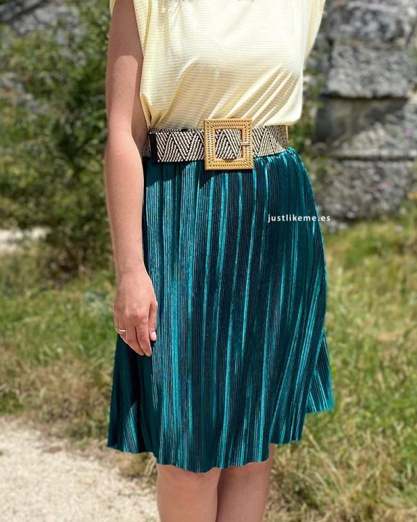 falda plisada turquesa