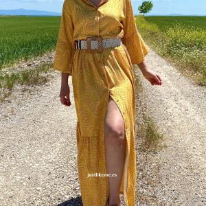 vestido largo estampado amarillo