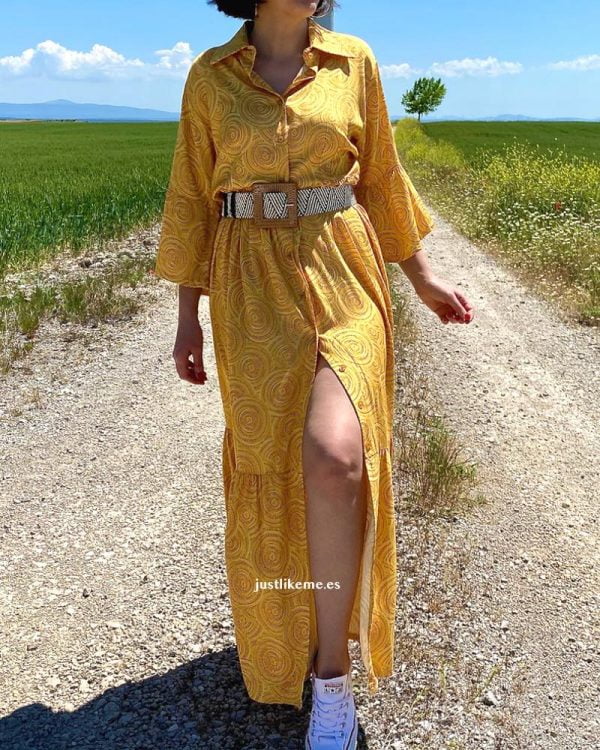 vestido largo estampado amarillo